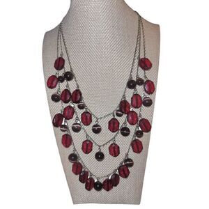 Red and Silver Cascade Necklace with Multi-Layered Design